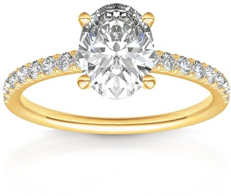 PAVOI 14K Gold Plated Engagement Rings for Women | Promise Wedding Band | 3CT Cushion Cut Round Oval Cubic Zirconia Fake Engagement Ring, 4 UK, Yellow Gold, Cubic Zirconia