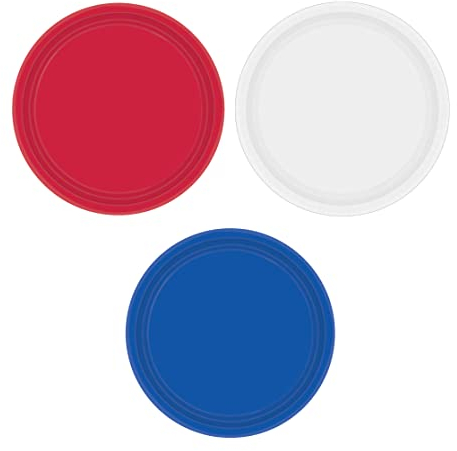 Amscan Bundle of Value Paper Plates, 7 Round Paper Plates - Red, White and Blue - 20 Plates Per Pack – Total of 60 Plates
