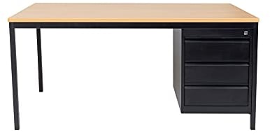 furni24 Schreibtisch Mit 3 Schubladen, Rechteckig Mit Metalluntergestell Und Höhenausgleichsniveauschrauben, Für Heim Und Büro, Computertisch, Buche 160x80x75 cm