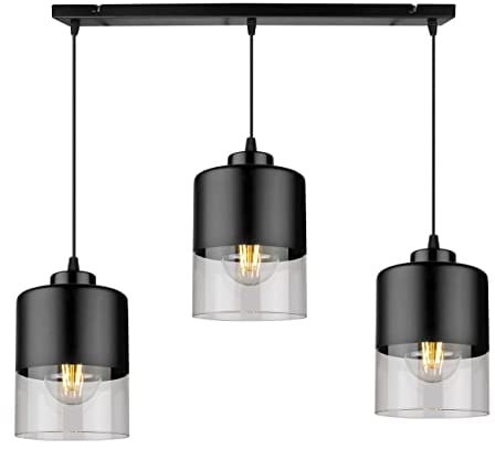 Light-Home Rome Lampenschirm Hängelampe Hängeleuchte - Deckenlampe Industrial für Wohnzimmer Schlafzimmer und Esszimmer - 3-Flammig - Pendelleuchte Glas mit Metall - Schwarz