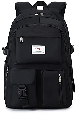 FANDARE Casuale Zaino Scuola College Zaini Ragazza Ragazzi Borsa Scuola per 15.6 Pollice Laptop Casual Daypacks per la Scuola Viaggio Lavoro Impermeabile Poliestere, nero, L, Cartella
