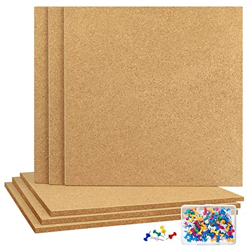TUPARKA 6 Pack Square Cork Boards - 12x12, 1/4 Self-Adhesive Midnight Black, 100 Push Pins Each for Home School Office