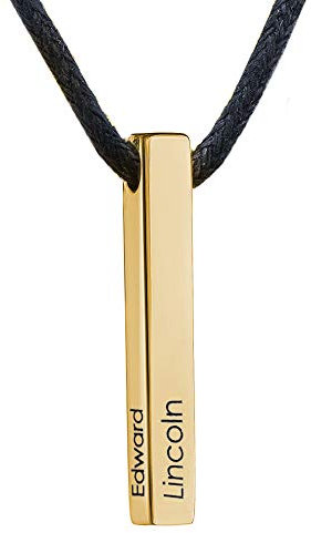 MYKA - Collar para Hombre de Barra 3D personalizado - Joyería personalizada para Papá, Novio- collar con nombre, letras - Regalos para Día del Padre, Navidad, Cumpleaños (Oro Vermeil 18k)