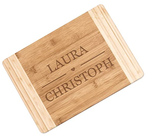 Maverton Bambus Holzbrett mit Gravur - Schneidebrett - Küchenbrett - Größe: 35x25 cm - groß und massiv - für Paare - zum Hochzeitstag - zur Hochzeit - zu Weihnachten - Vornamen