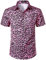 LucMatton Chemise hipster boutonnée à manches courtes pour homme Imprimé léopard, rose, L