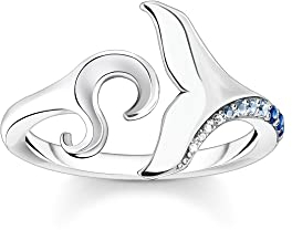 THOMAS SABO Damen Ring Schwanzflosse und Welle mit blauen Steinen 925 Sterlingsilber, Geschwärzt TR2385-644-1