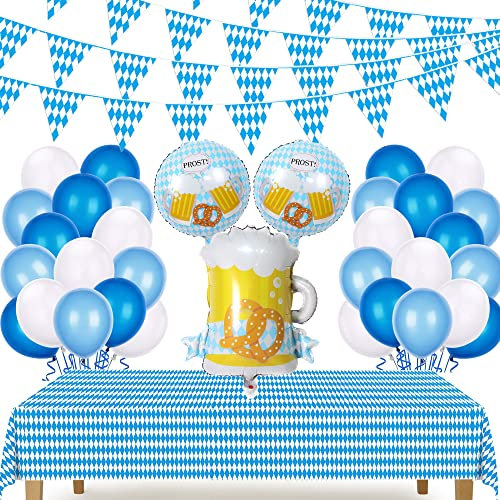 Oktoberfest Party Deko Dekoration Set 10m Bayrisch Wimpelkette Tischdecke Bierkrug Folienluftballons fur Oktoberfest Theme Party