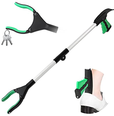 Awsuc Faltbare Greifer, 0°- 180° abgewinkelter Arm, 90°drehbarer Kopf, 80cm Langer Greif-Werkzeug mit Magnetspitzen für die Müllabfuhr, Abfallsammlung, Armverlängerung(Grün)