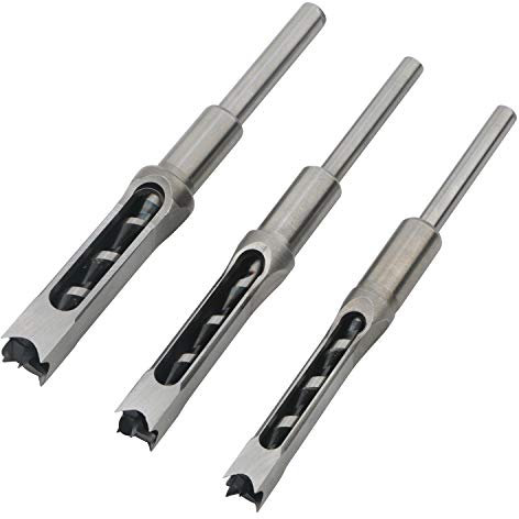 Pxyelec 3pcs Woodworking Square Hole Drill Bits Mortising Chisel Set, Countersink Bits Woodworker Hole Saw Power Tool Kits Tool Set 9/16, 5/8, 3/4-Inch