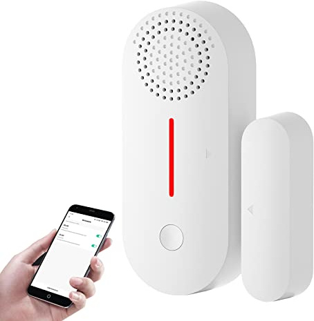 Alarma de puerta WiFi, alarma de ventana, sensor de puerta y ventana con sirena, temporización afilada/borrosa, compatible con Alexa Google Assistant para sensor de seguridad en el hogar