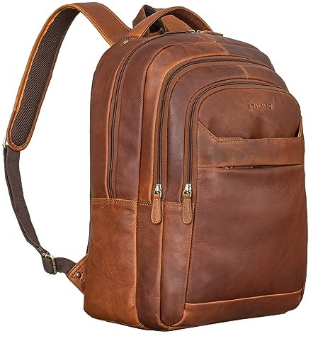 STILORD 'Keno' Sac a Dos Cuir Ordinateur Portable 15,6 Pouces Hommes et Femmes Backpack pour Bureau et Business comme Office Bag, Couleur:Cognac Marron