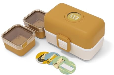 monbento - Lunch Box Enfant MB Tresor Moutarde - Boîte Repas et/ou Goûter 3 Compartiments - Idéal Ecole/Parc - Sans BPA - Durable et Sûr - Jaune