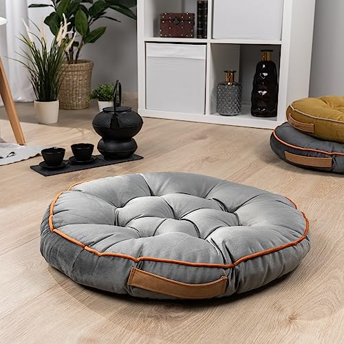 Paco Home Bodenkissen Boden Kissen Sitzkissen versch. Farben Innen Auflage Weich Dekorativ Rund Uni Yoga Meditation, Farbe:Grau, Größe:58x58x6cm