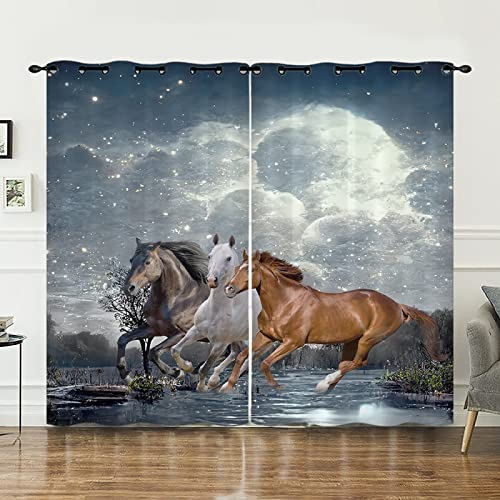 Verdunklungsvorhänge Weißes Pferd Scheibengardinen Weich Vorhänge Wohnzimmer Vorhänge Schlafzimmer Vorhang Blickdicht Vorhang Schallschutz Scheibengardine Gardine 2x140x160