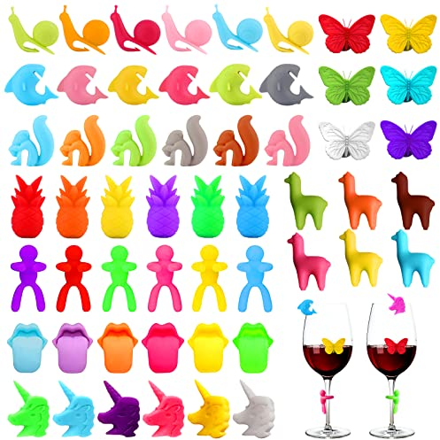 Marque Verre Silicone, 54 Pièces Marqueurs De Verre En Silicone, Réutilisables, Colorés Pour Verre À Champagne, Cocktail, Boire