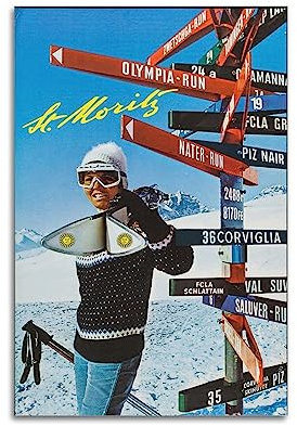 V BY N St. Moritz Schweiz 1960er Jahre Poster Vintage Art Cover Raumdekor Ästhetische Schlafzimmer Dekor Leinwand Poster für Schlafzimmer 30 x 45 cm ungerahmt