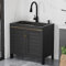 Lavandino Cucina Nero in Acciaio Inox,Lavello Lavatoio 1 Vasca,Mobiletto Sottolavello Cucina,Lavabo Bagno con con Rubinetto e Dispenser Sapone,per Garage Ristorante Lavanderia,Moderno ed Elegante (Co