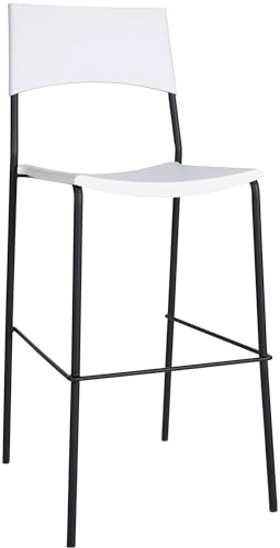 CLP Barhocker Genua Mit Kunststoffsitz Und Schwarzem Metallgestell I Stapelbarer Barstuhl Mit Fußstütze, Farbe:weiß