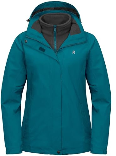 Little Donkey Andy 3-in-1 Skijacke Damen mit Fleece Warm Doppeljacke Wasserdichte Winddicht Softshell Regenjacke Outdoor Funktionsjacke mit Abnehmbare Kapuze Türkis M