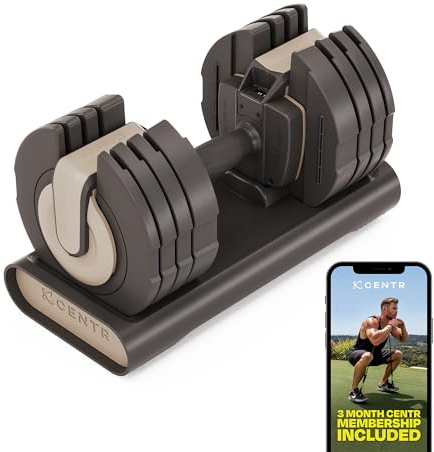 Centr Smart Stack 50 verstellbare Hantel – 2,3–22,7 kg verstellbares Hantel-Set mit ergonomischem Griff – Heim-Fitnessstudio verstellbare Gewichte – inklusive 3-monatiger Mitgliedschaft für Centr By