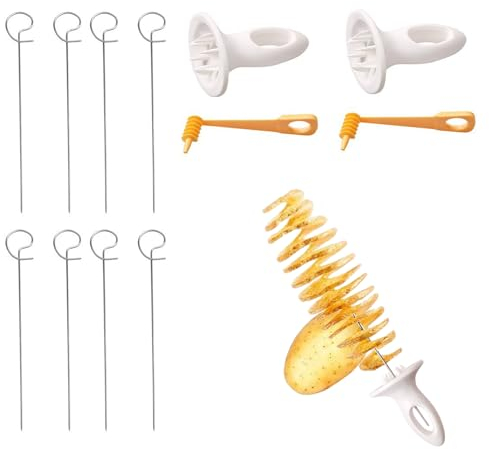 Vueinrg 12 Pezzi Tagliapatate a Spirale per Patate Taglierina per Patate a Spirale Torre di Patate Potato Spiral Cutter Patata Affettatrice Tornado per Frutta Verdura Carne alla Griglia Campeggio Fest