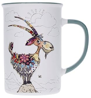 Kiub Grand mug avec des animaux - motif bouquetin au sommet de sa montagne - matière porcelaine fine - contenance 360ML