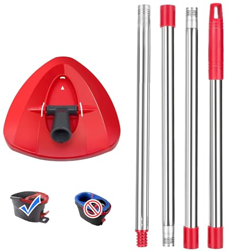 Base de Cabezal de fregona giratoria roja con Mango de fregona para Vileda Turbo Spin 2en 1,3en1, Repuesto de Repuesto de fregona Triangular para Turbo Smart/EasyWring&Cleaning Accesorio de fregona