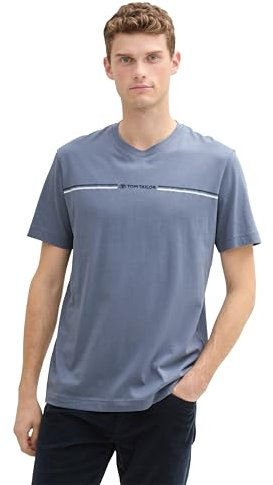 TOM TAILOR Herren 1037803 T-Shirt mit Print, 11281 - Dove Grey, L