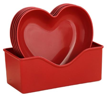 Generic Assiette en forme de coeur rouge, 5 pièces S disque avec base, plastique PP, en forme de cœur, réutilisable, Saint Valentin, mariage