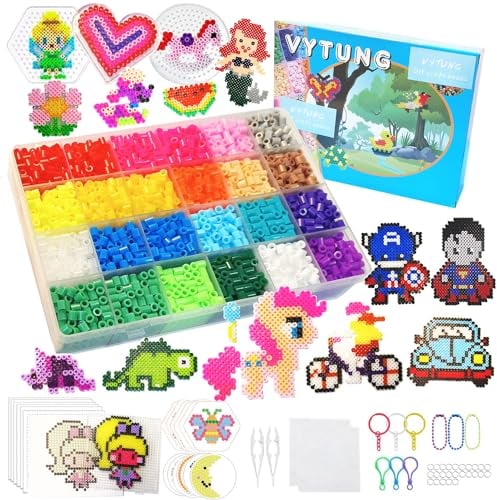 Vytung Fuse Beads Kit 6500pcs Melty with 202 Patterns 4 Pegboards 2 Tweezers 2 Ironing Papers 5mm Iron for Arts & Crafts