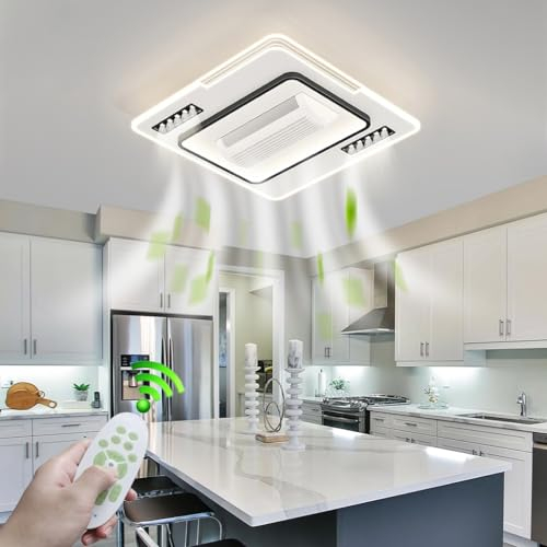 LYSDjia LED Deckenleuchte mit Ventilator Moderne 120° Drehung Deckenventilatoren mit Beleuchtung Fernbedienung 48W Dimmbar Timer Lampe mit Ventilator für Schlafzimmer Licht Ventilator Esszimmer Kronle