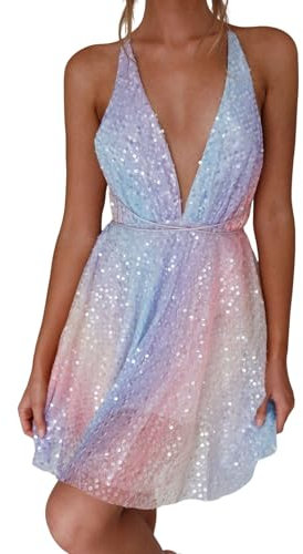 Generisch Kleid Sexy Damen-Pailletten-Glitzer-Party-Club-Kleid, One-Shoulder-Plissee-Cocktailkleid, schmales, sexy Straps-Paillettenkleid Kleider Sommer (Pink, M)