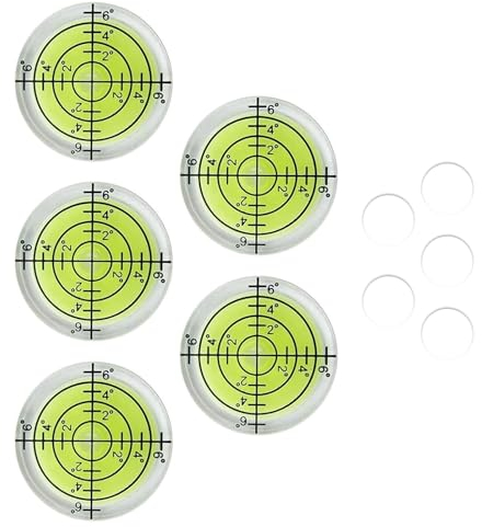 Petit Niveau à Bulle Avec 5 Ruban Adhésif Double Face, 5 PCS Ø 32 mm de Diamètre Niveaux à Bulle Rond, Mini Niveau à Bulle, pour le Camping, les Appareils Photo