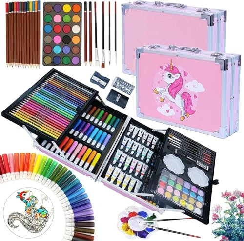 HYDROGELIX® - Maletín de Pinturas Unicornio para Niños y Niñas con Acuarelas y Pintura Acrílica - Set de Arte y Estuche (145, Rosa Unicornio)