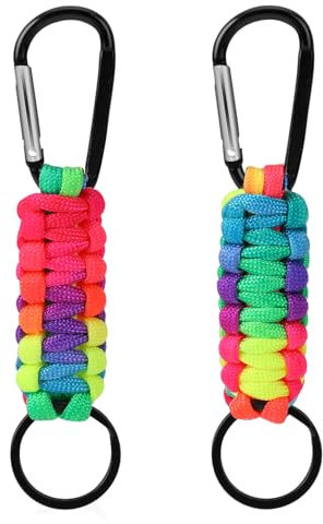 2 Stück Karabiner Schlüsselanhänger Bunt Schlüsselband Schlüsselanhänger Geflochtene Lanyard Ring Haken Clip Multifunktion Karabinerhaken für Angeln Wandern Camping