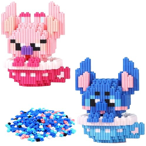 Vexlyn 2PCS Micro Building Blocks Puzzle, Stch Blocks Building Set Kit Toy Cartoon Kinder pädagogisches Spielzeug Puzzle Eltern-Kind Lernspielzeug Interaktionsspielzeug Dekompressionsgeschenk