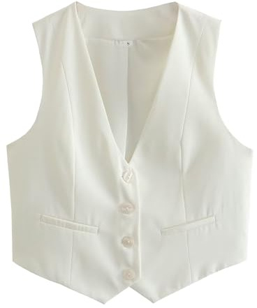KBOPLEMQ Gilet cropped da donna 2024 Button Up Business Casual Dressy Gilet Top Blazer Tinta unita Bottone Vestito Gilet estivo corto da donna