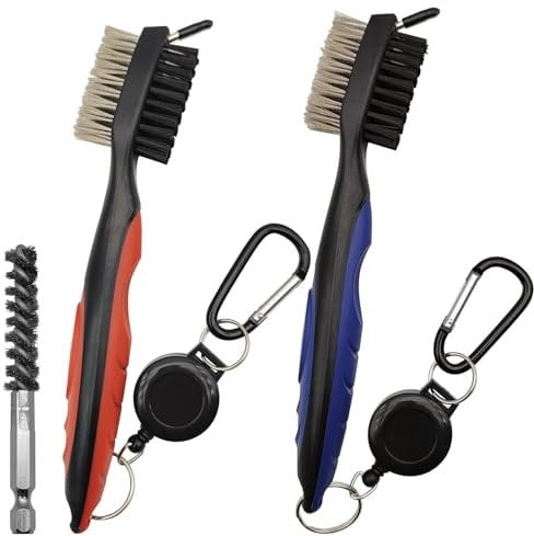 Golf Cleaning Kit, 2 Pcs Golf Club Cleaner Brush and Groove Cleaner + Golf Clubs Head Hosel Brush, Golf Accessories for Men Golf Groove Cleaner Microfiber with Retractable Clip for Hanging on Golf Bag