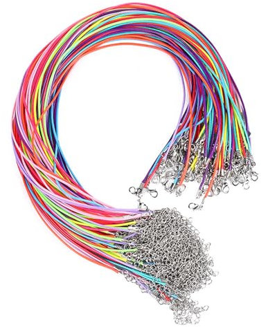 50pcs Leather Necklace Cord, Necklace Cord, Cord Necklace, Leather Cord For Jewelry Making, Leather Necklace Cord With Lobster Clasp And Chain For Jewelry Making Diy, Pendants Necklace Colorful