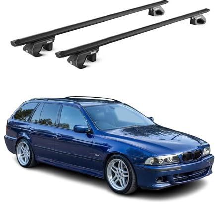 OMAC Dachträger für BMW 5er Touring E39 E61 1996-2011 Aluminium Schwarz | TÜV geprüft, bis 90 kg Traglast, T-Nut-Befestigung, für Standard-Dachreling geeignet, Querträger, Grundträger