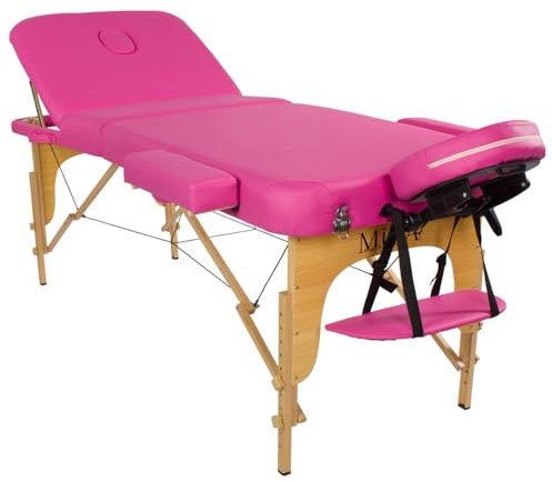 Mira Lettino portatile da massaggio 3 zone spessore materassino 7cm dimensione 190x71cm con poggia testa 220cm (ROSA)