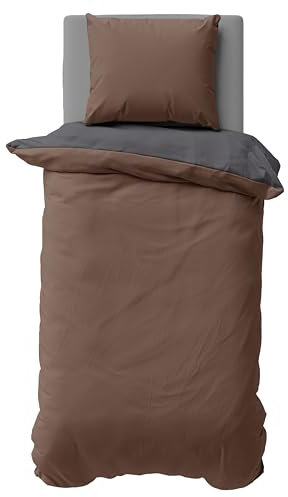 one-home Biber Bettwäsche Winter Baumwolle Uni Kuschelig Flauschig Warm Weiche Fein-Biber, Farbe:Braun, Größe:155x220 cm und 80x80 cm