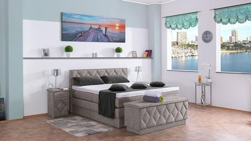Boxspringbett Yara 240x220, DS-Silbergrau, 7-Zohnen Taschenfederkernmatratze, Ergoflex - Inklusive Aufbau - Deutscher Hersteller