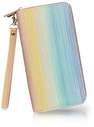 AfitLulu Grande Portafoglio Donna con Cinturino Rimovibile, Lungo Portafogli Doppie Tasche con Cerniera, Colore Sfumato Porta Carte di Credito, Moda Portacarte per Uso Quotidiano (Rosa)