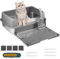 Katzenklo Edelstahl L, 26L Auslaufsichere Katzentoilette Edelstahl Große Kapazität mit Katzenstreuschaufel und Doppelschicht Matte, Halbgeschlossen Litter Box Katzenklo, 50 x 35 x 30 cm