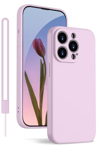 KPPIT Silikon Hülle für iPhone 13 Pro Hülle mit Lanyard, Handyhülle Ultra Dünn mit Microfiber,Kratzfeste Rundumschutz Schutzhülle für iPhone 13 Pro Case 6.1'' Gras Lila