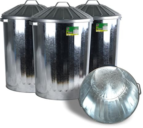 LAVV HOUSEWARES LTD 4x Large 90L Galvanised Metal Storage Bins with Lid and Handles Set