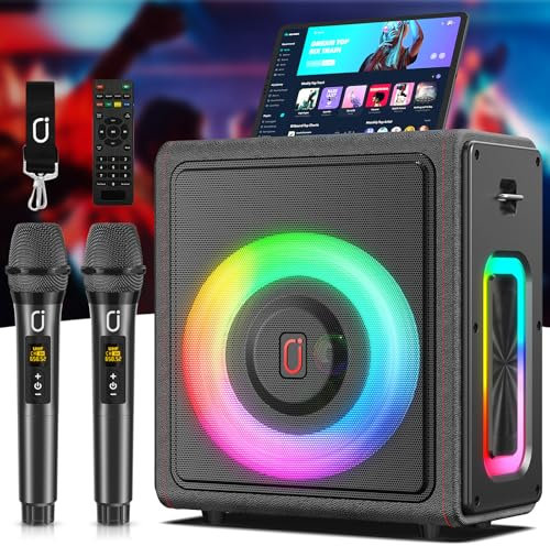 JYX Karaoke Machine with 2 Wireless Microphones, Portable Bluetooth 5.3 Speaker for Adults, PA System with Pitch Correction & Echo Adjustment, Supports TWS/TF Card/USB/AUX/Live/REC for Home Party