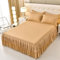 Lirzxin Boxspringbett 150x200 cm, Spannbettlaken Polyester Einfarbig mit Rüschen Spitze Bettlaken Doppelbett Weiches und Atmungsaktives, Khaki Gelb