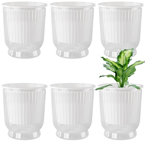 KEILEOHO Juego de 10 macetas de autoriego, 12 cm, macetas de autoriego, color blanco, transparente, de plástico autoriego, macetas para plantas